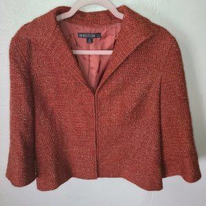 Lafayette 148 Burnt Orange Metallic Wool Tweed Blazer Cropped Jacket